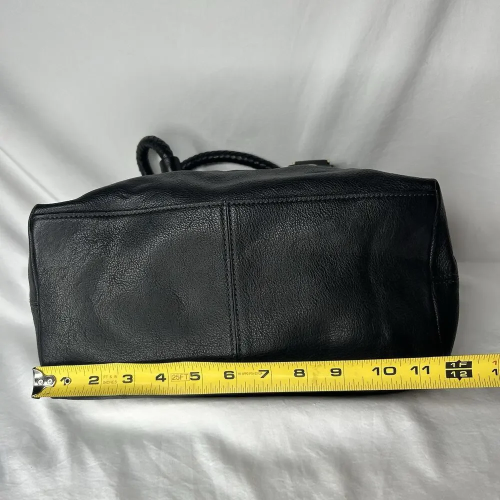 Cole Haan Black Pebbled Leather Shoulder Bag Braided Handles Magnetic Closure